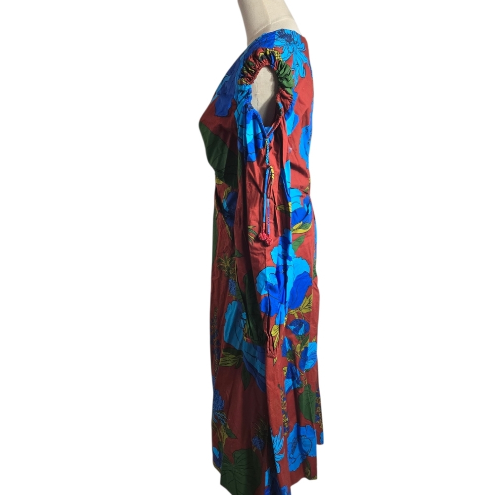 Farm Rio Anthropologie Floral V-Neck Maxi Dress - Red and Blue NWT - Picture 5 of 9